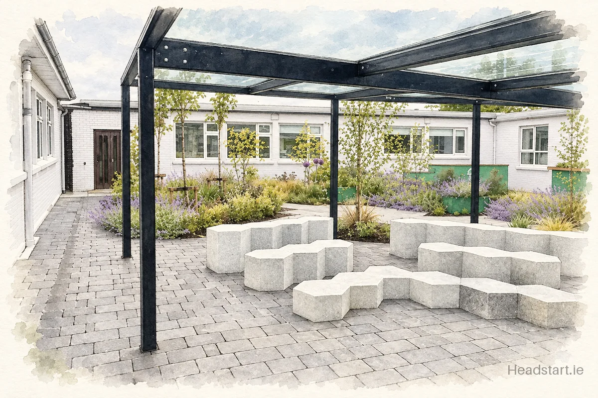 Watercolour illustration of the Mercy College building, Sligo