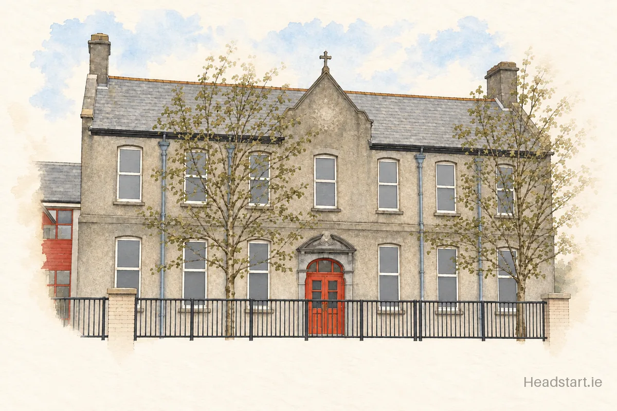 Watercolour illustration of the Cbs High School building, Clonmel