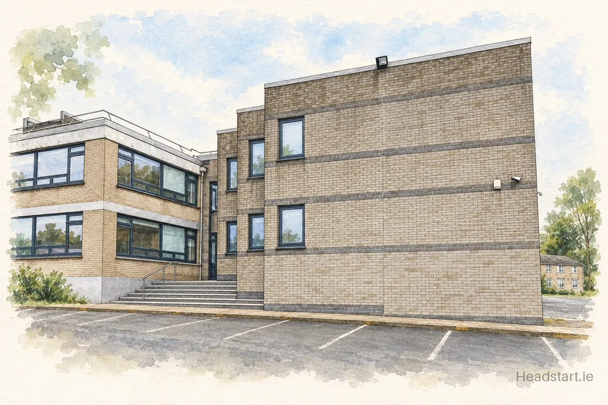 Watercolour illustration of the St. Joseph's CBS Nenagh building, Nenagh