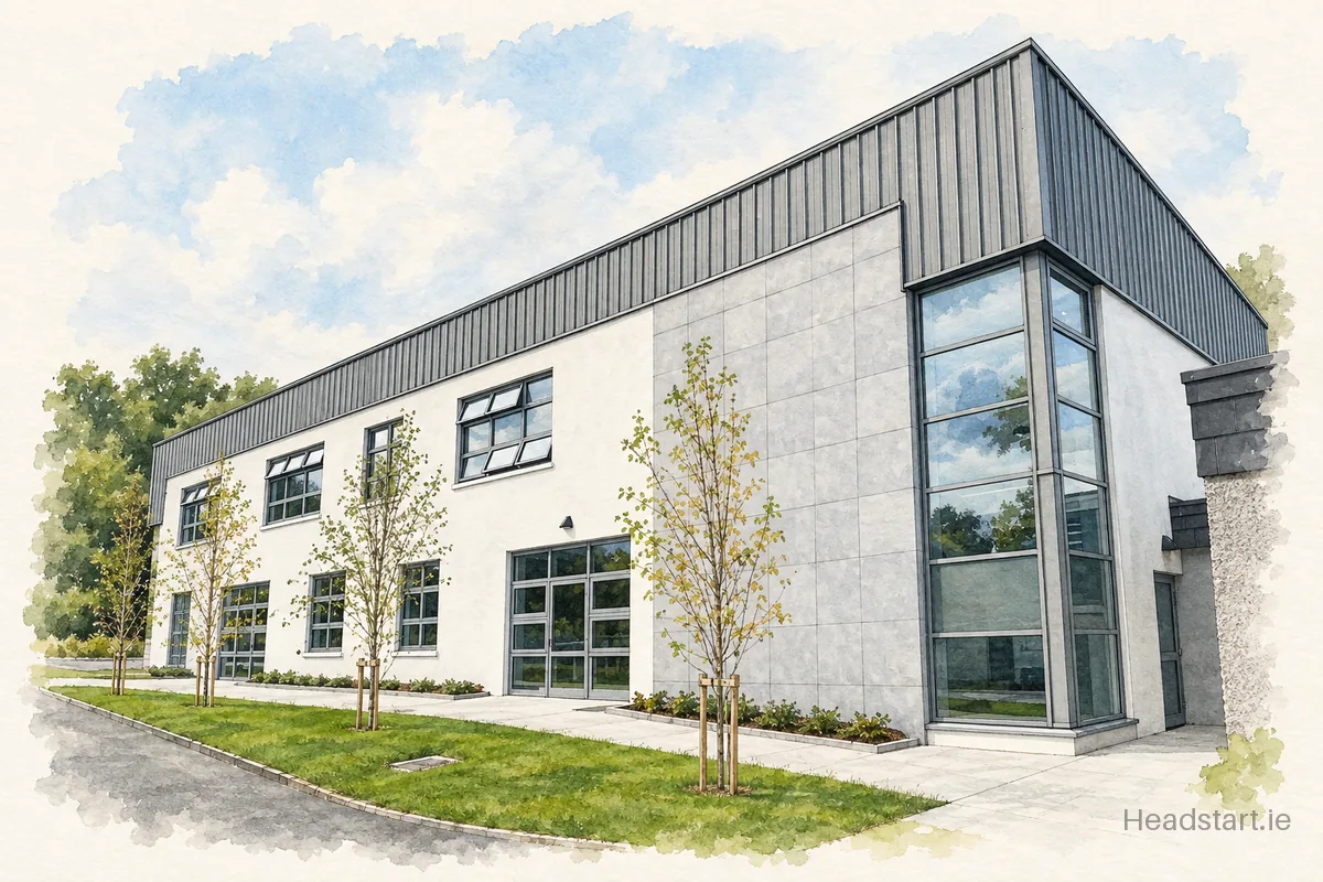 Watercolour illustration of the St Mary's Secondary School building, Edenderry