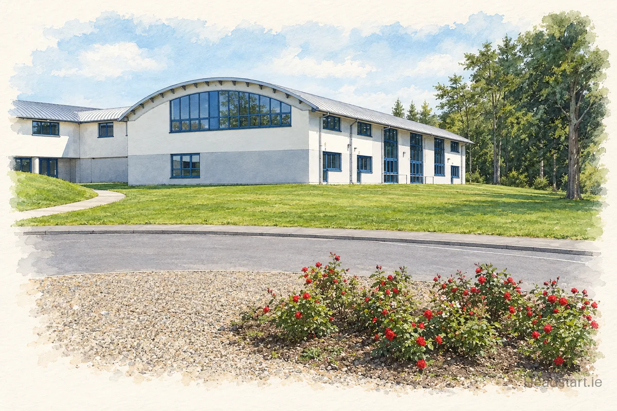 Watercolour illustration of the Mercy Secondary School Mounthawk building, Tralee