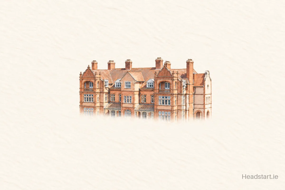 Watercolour illustration of the Meanscoil Garman building, Enniscorthy