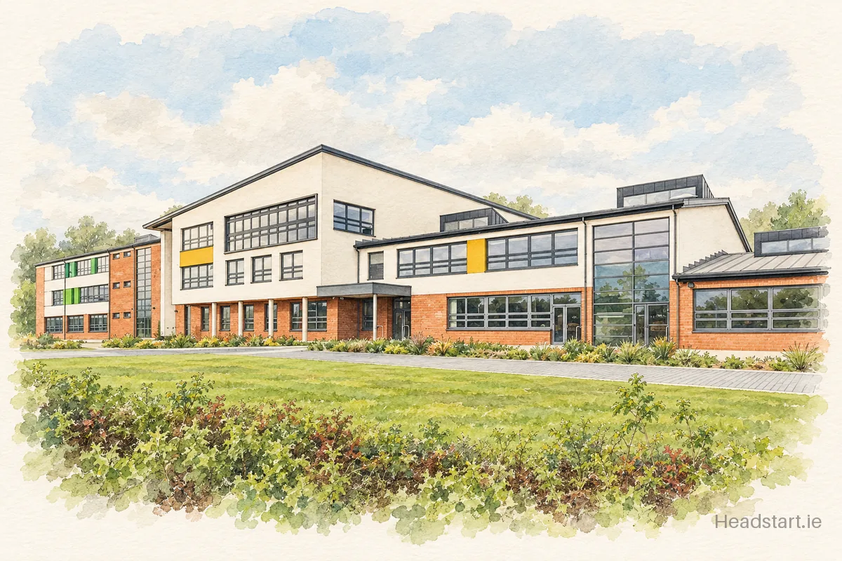 Watercolour illustration of the Edmund Rice College building, Phoenix Park Racecourse