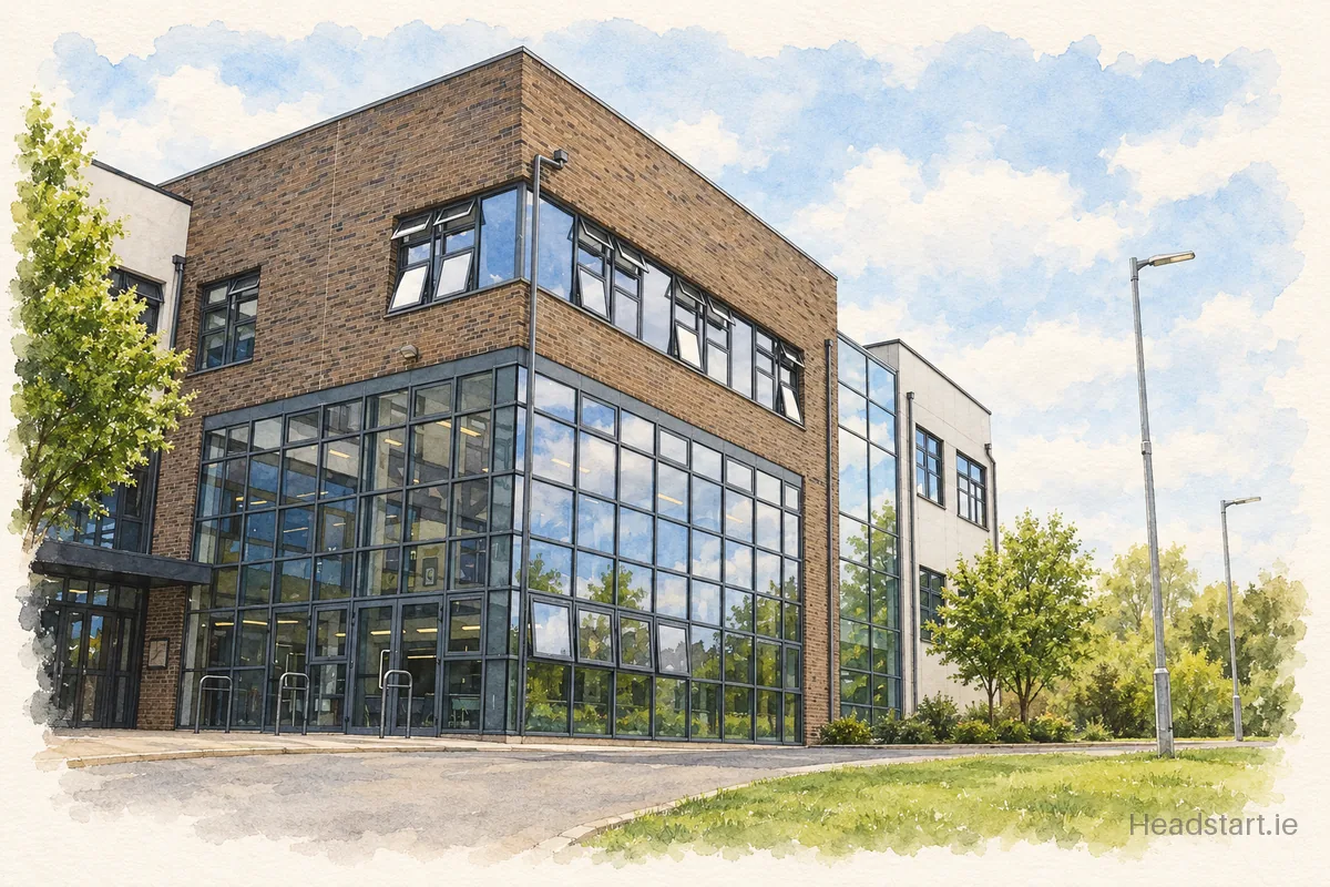 Watercolour illustration of the Coláiste Chiaráin building, Athlone
