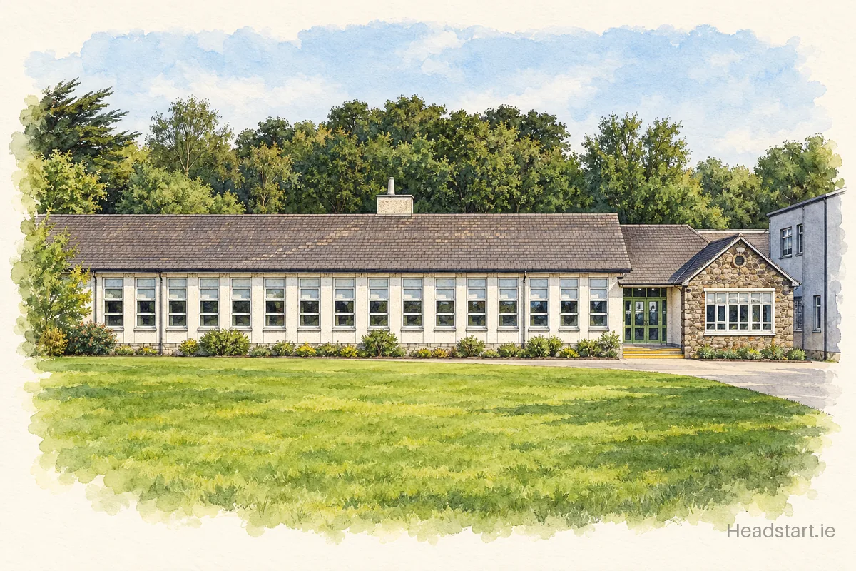 Watercolour illustration of the Wicklow Educate Together Secondary School building, Wicklow Town