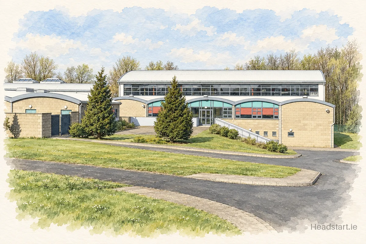 Watercolour illustration of the Coláiste De Hide building, Tamhlacht