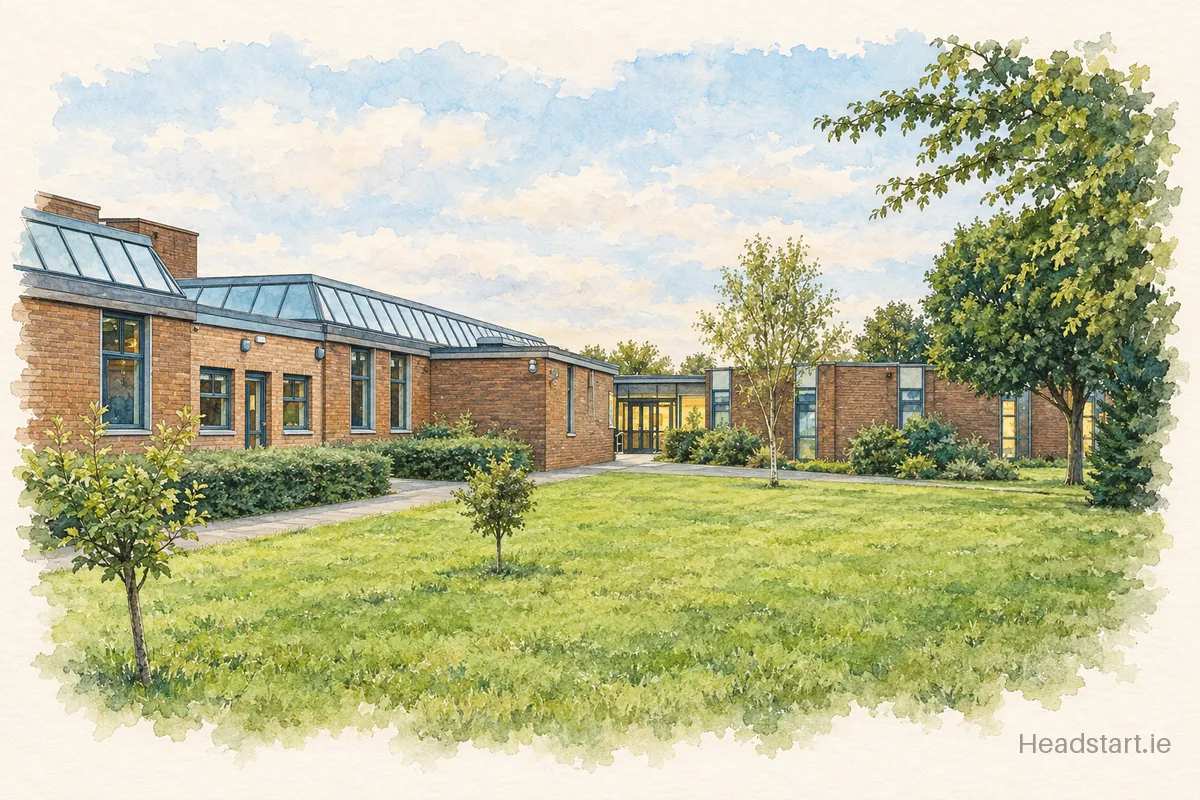 Watercolour illustration of the Greenhills College building, Greenhills