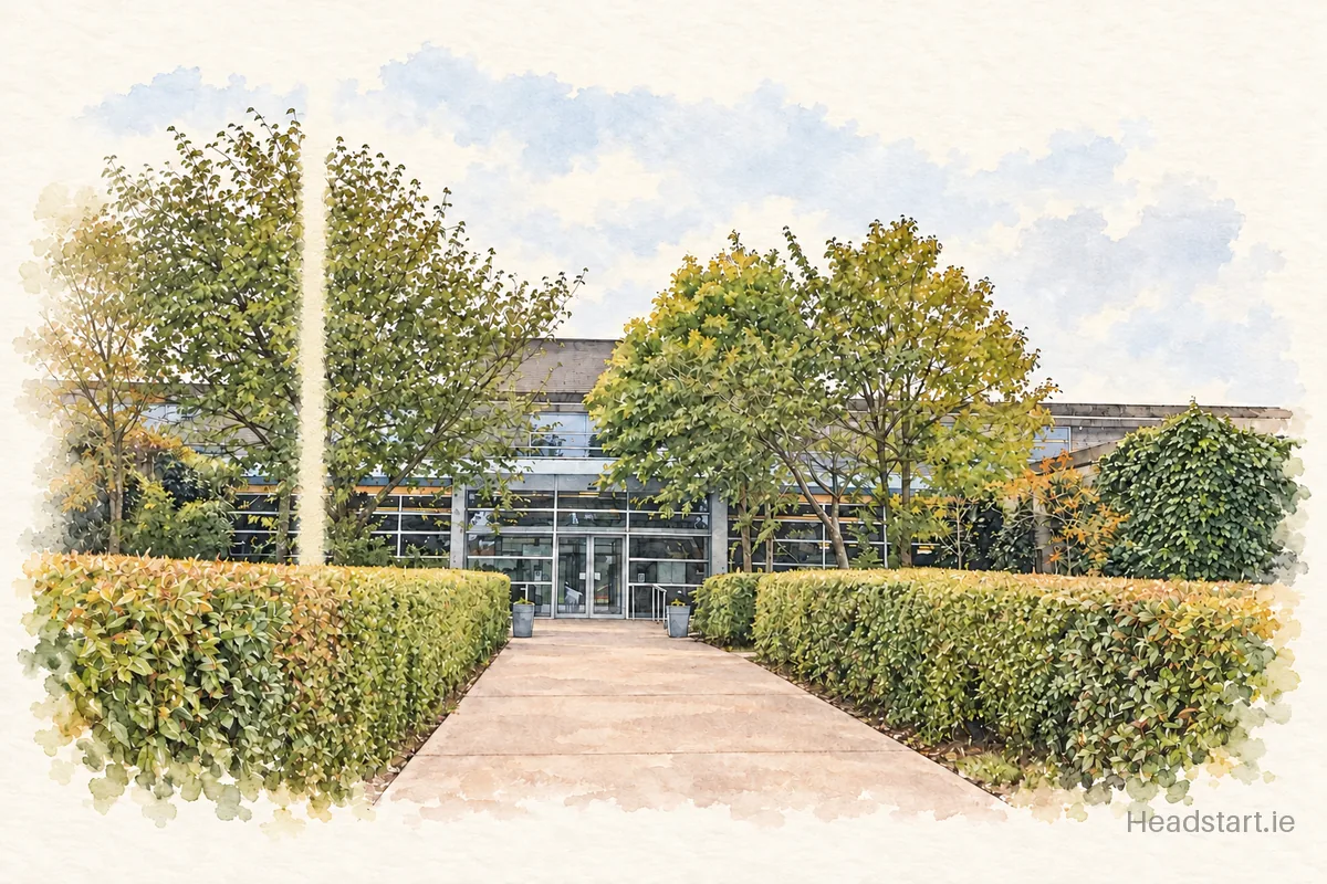 Watercolour illustration of the Firhouse Community College building, Dublin 24