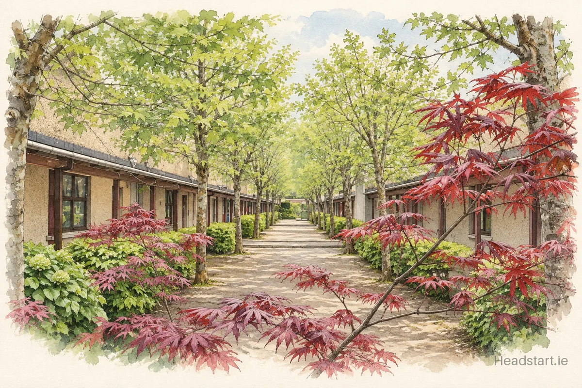 Watercolour illustration of the Mount Seskin Community College building, Tallaght