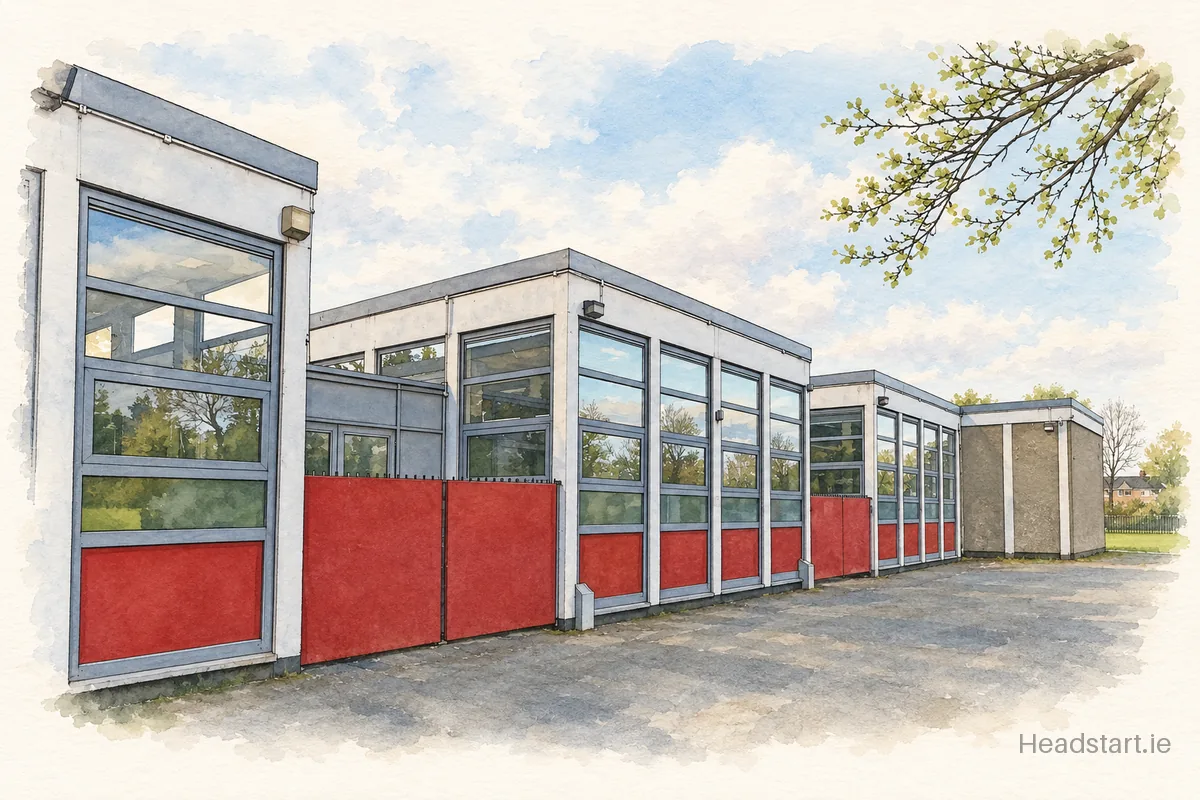 Watercolour illustration of the Kylemore College building, Ballyfermot