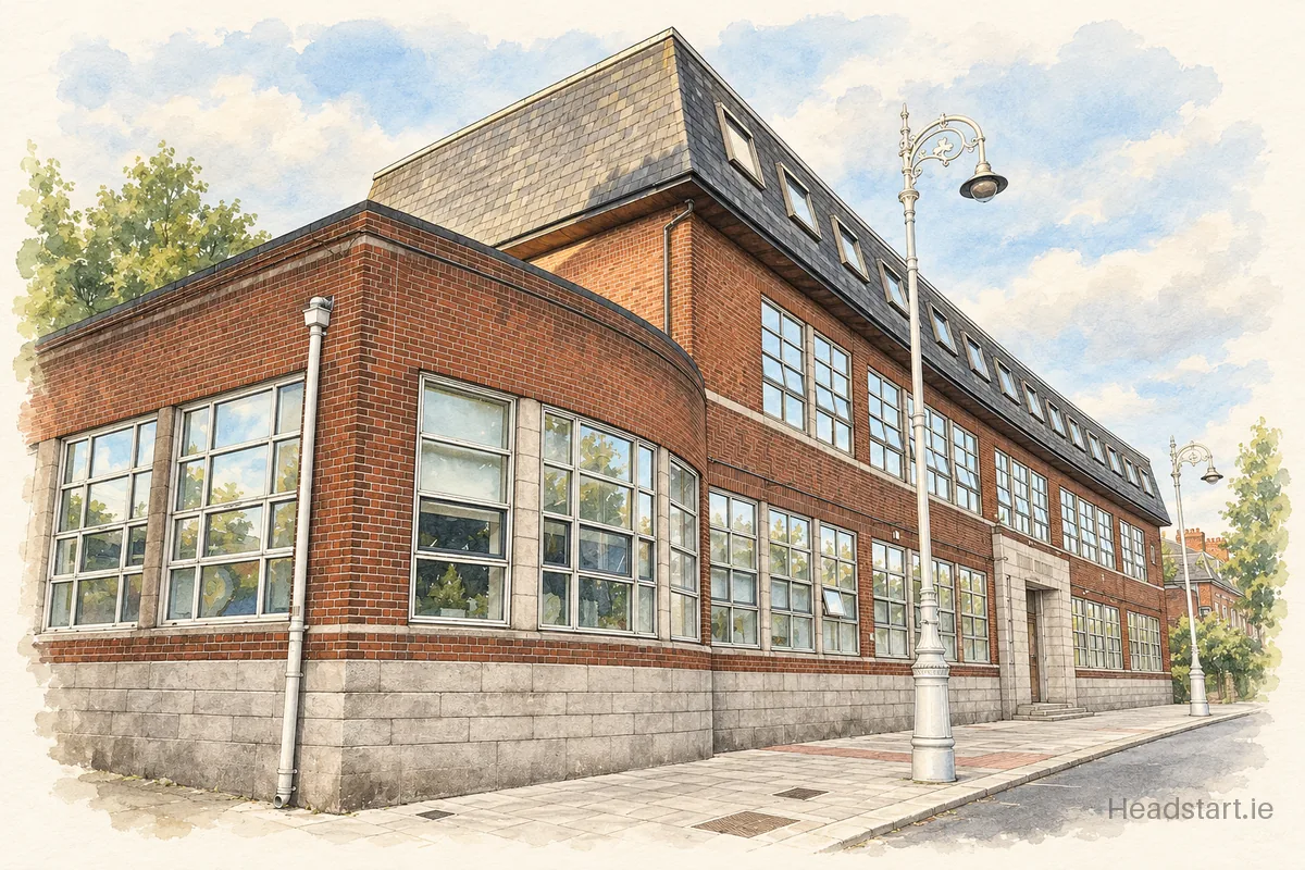 Watercolour illustration of the Marino College building, Fairview