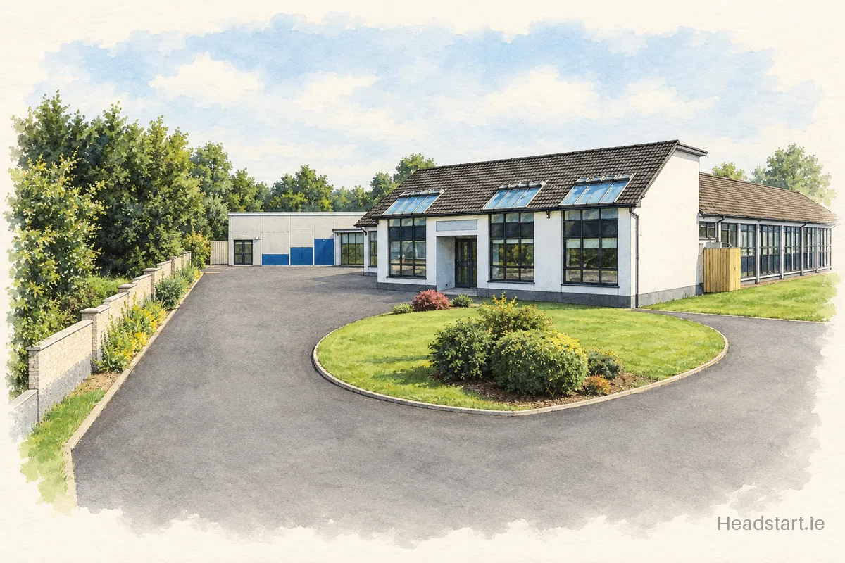 Watercolour illustration of the St. Mogue's College building, Belturbet