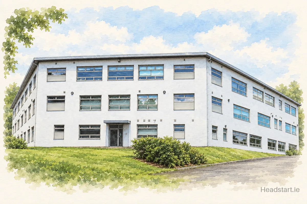 Watercolour illustration of the Breifne College building, Cavan