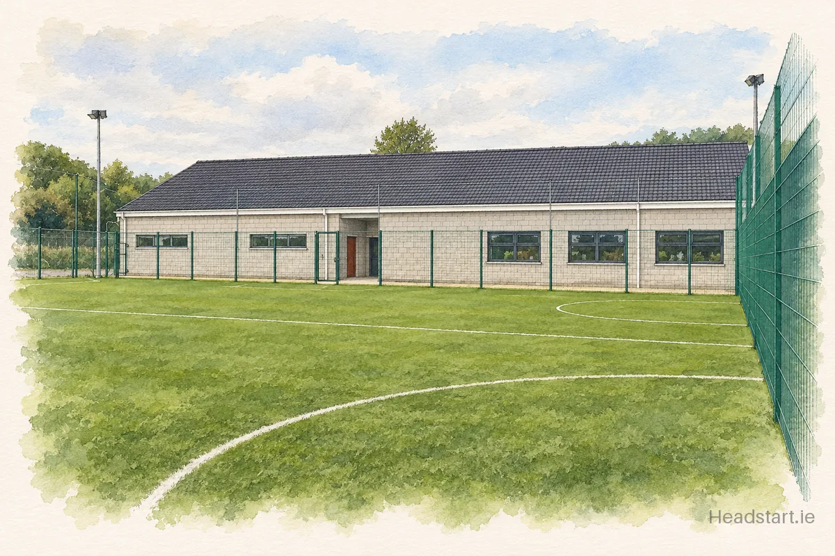 Watercolour illustration of the Coláiste Gleann Lí building, Tralee