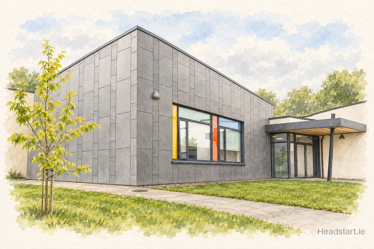Watercolour illustration of the Grennan College building, Thomastown