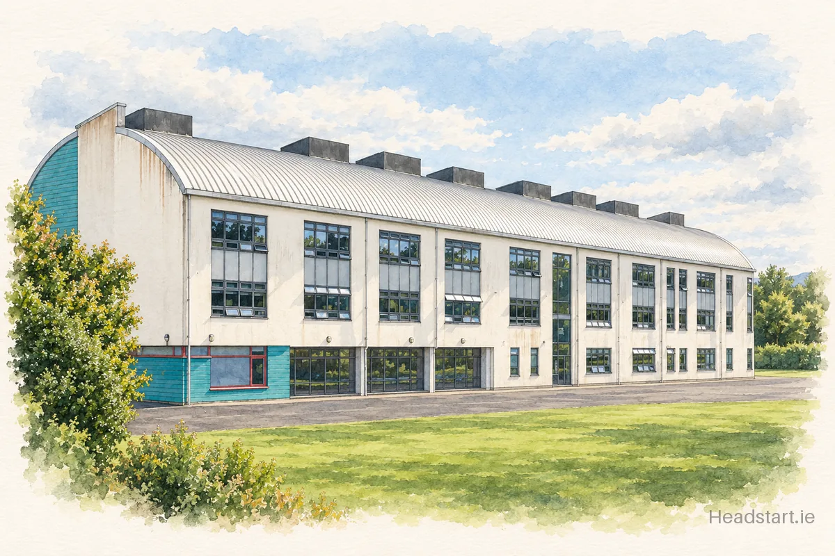 Watercolour illustration of the Piper's Hill College building, Naas