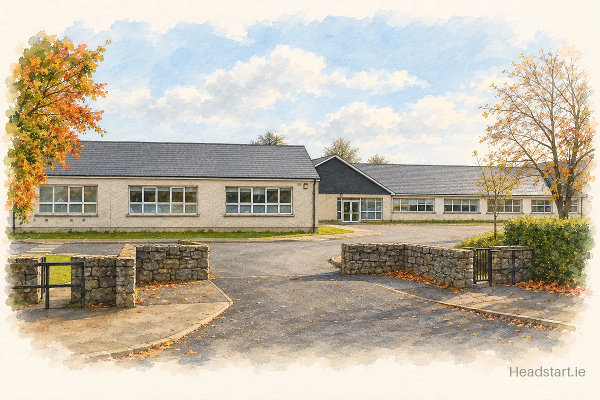 Watercolour illustration of the Ardscoil Rath Iomgháin building, Rathangan