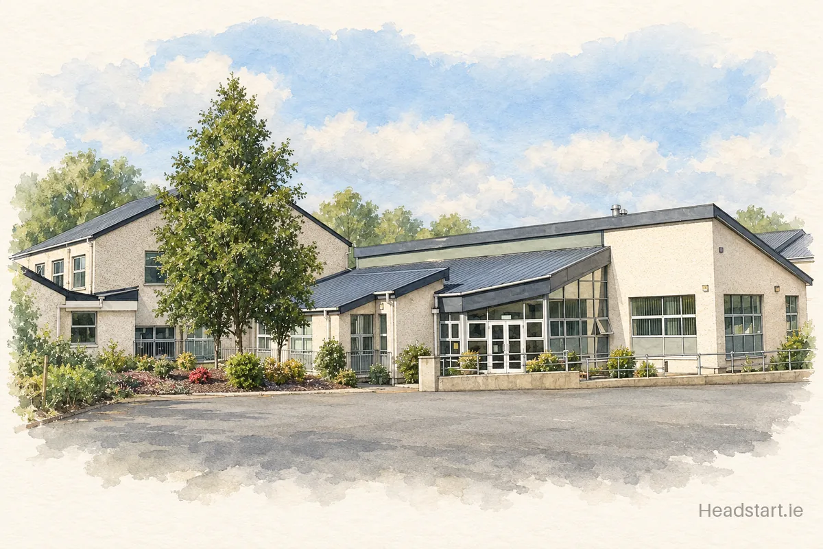 Watercolour illustration of the Coláiste Bhríde Carnew building, Arklow