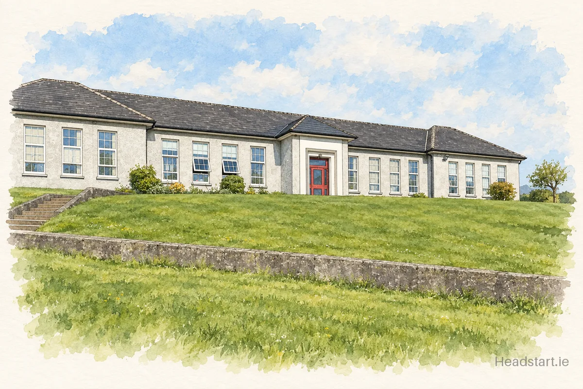 Watercolour illustration of the Scoil Mhuire building, Macroom