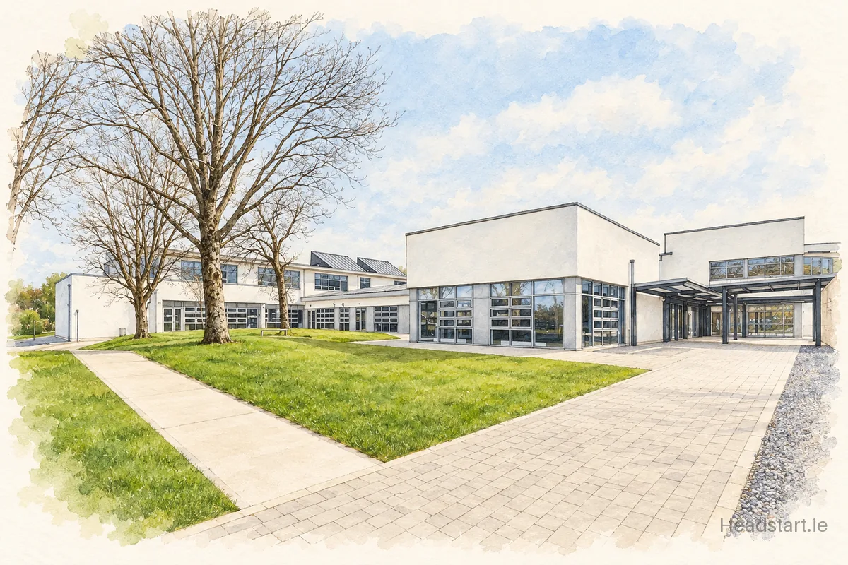 Watercolour illustration of the St Colman's Community College building, Midleton