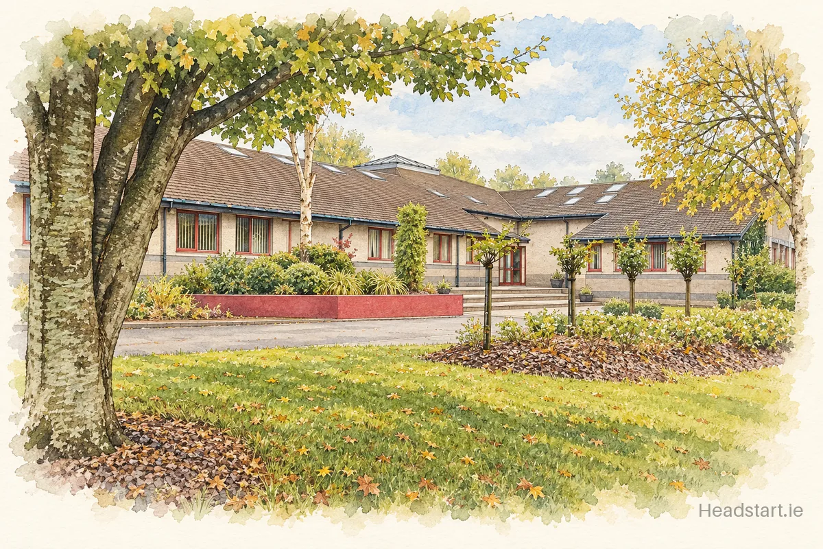 Watercolour illustration of the Coláiste Choilm building, Ballincollig