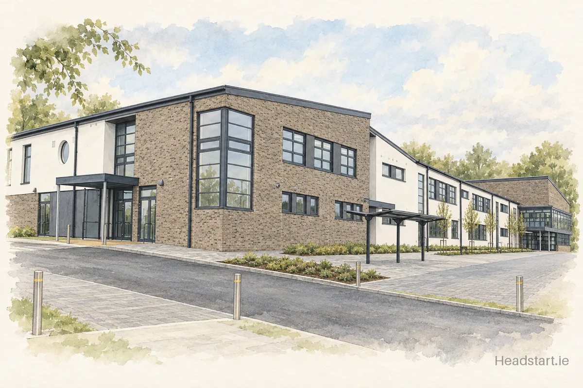 Watercolour illustration of the Clarin College building, Athenry