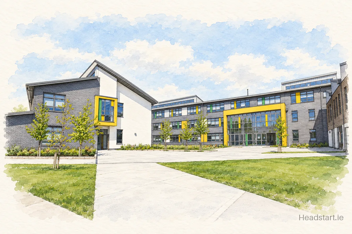 Watercolour illustration of the Coláiste Na Coiribe building, Galway