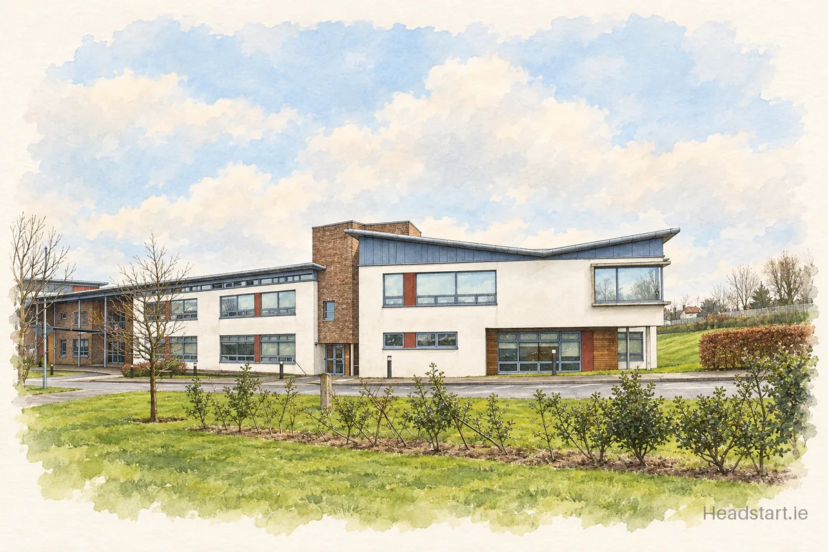 Watercolour illustration of the Portlaoise College building, Portlaoise