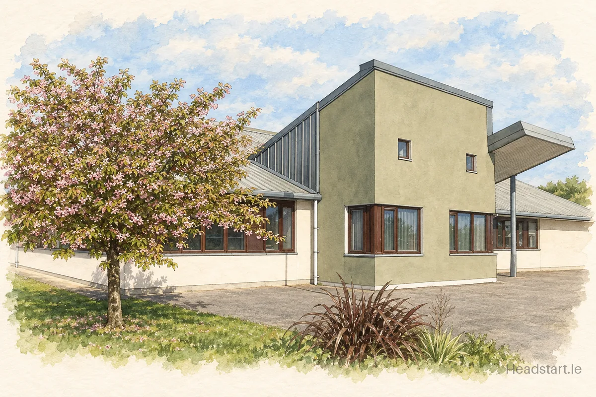 Watercolour illustration of the Bridgetown College building, Wexford