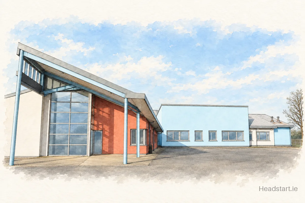 Watercolour illustration of the Coláiste an Átha building, Gorey