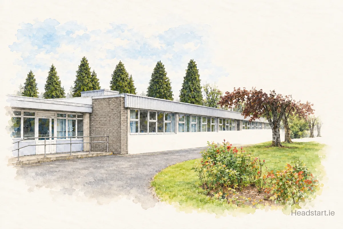 Watercolour illustration of the Templemichael College building, Longford