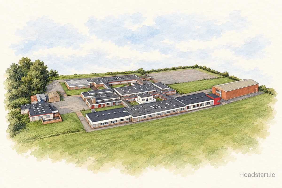 Watercolour illustration of the St Oliver's Community College building, Drogheda