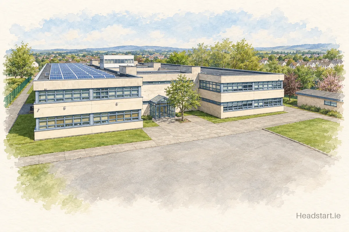 Watercolour illustration of the O Fiaich College building, Dundalk