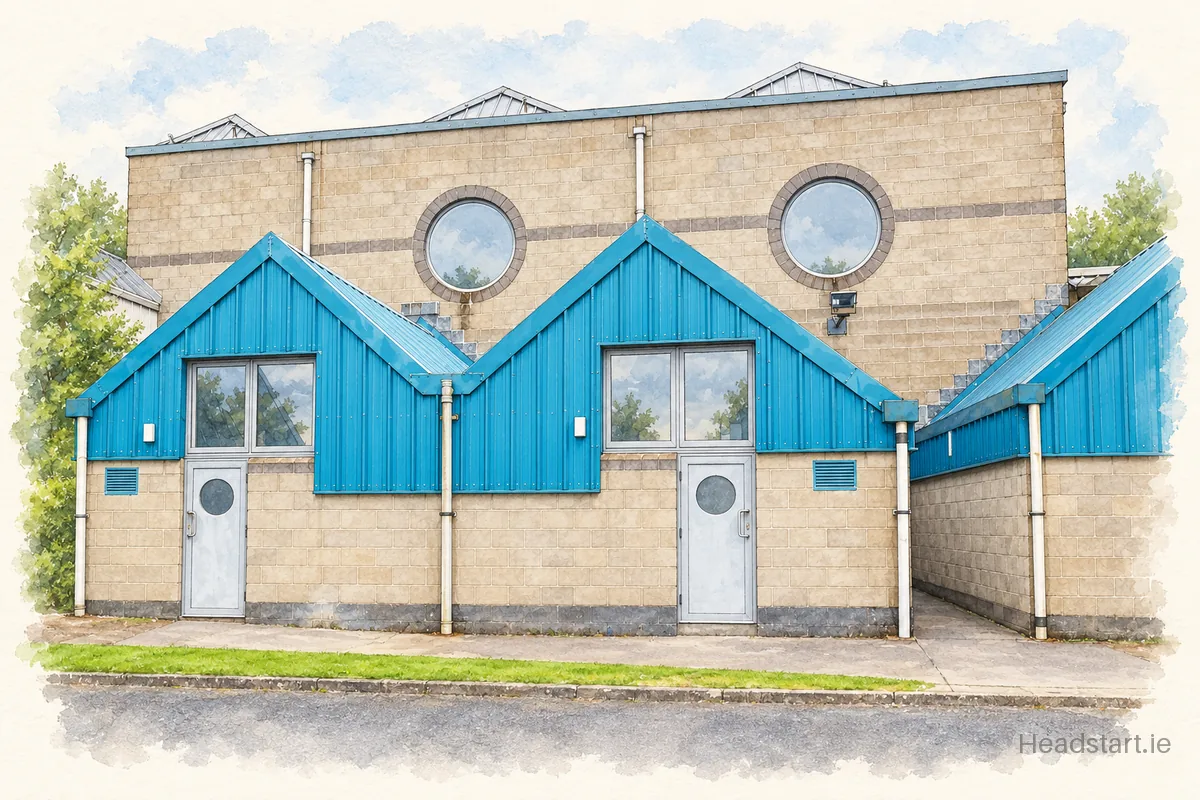 Watercolour illustration of the Coláiste Pobail Rath Cairn building, Athboy
