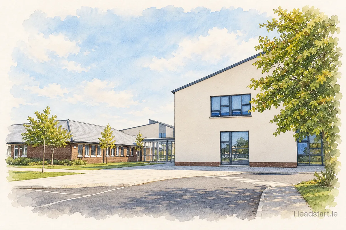 Watercolour illustration of the Beaufort College building, Navan