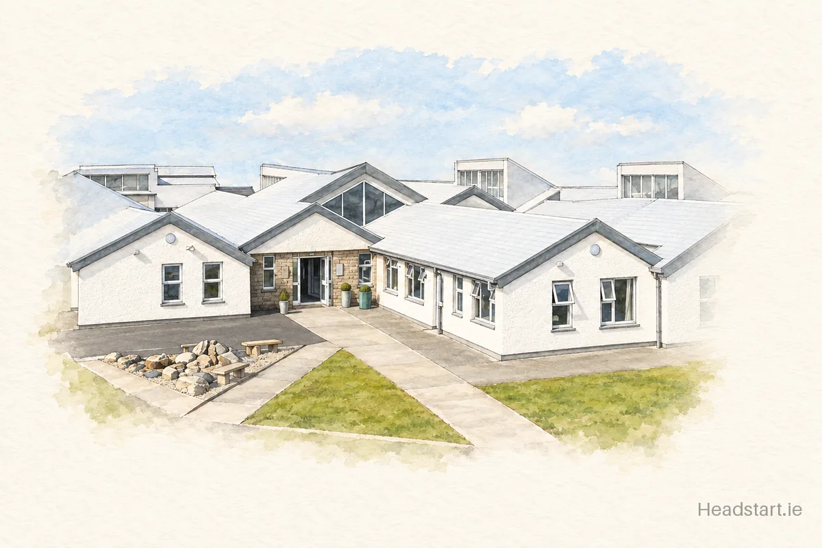 Watercolour illustration of the St. Brendan's College building, Belmullet