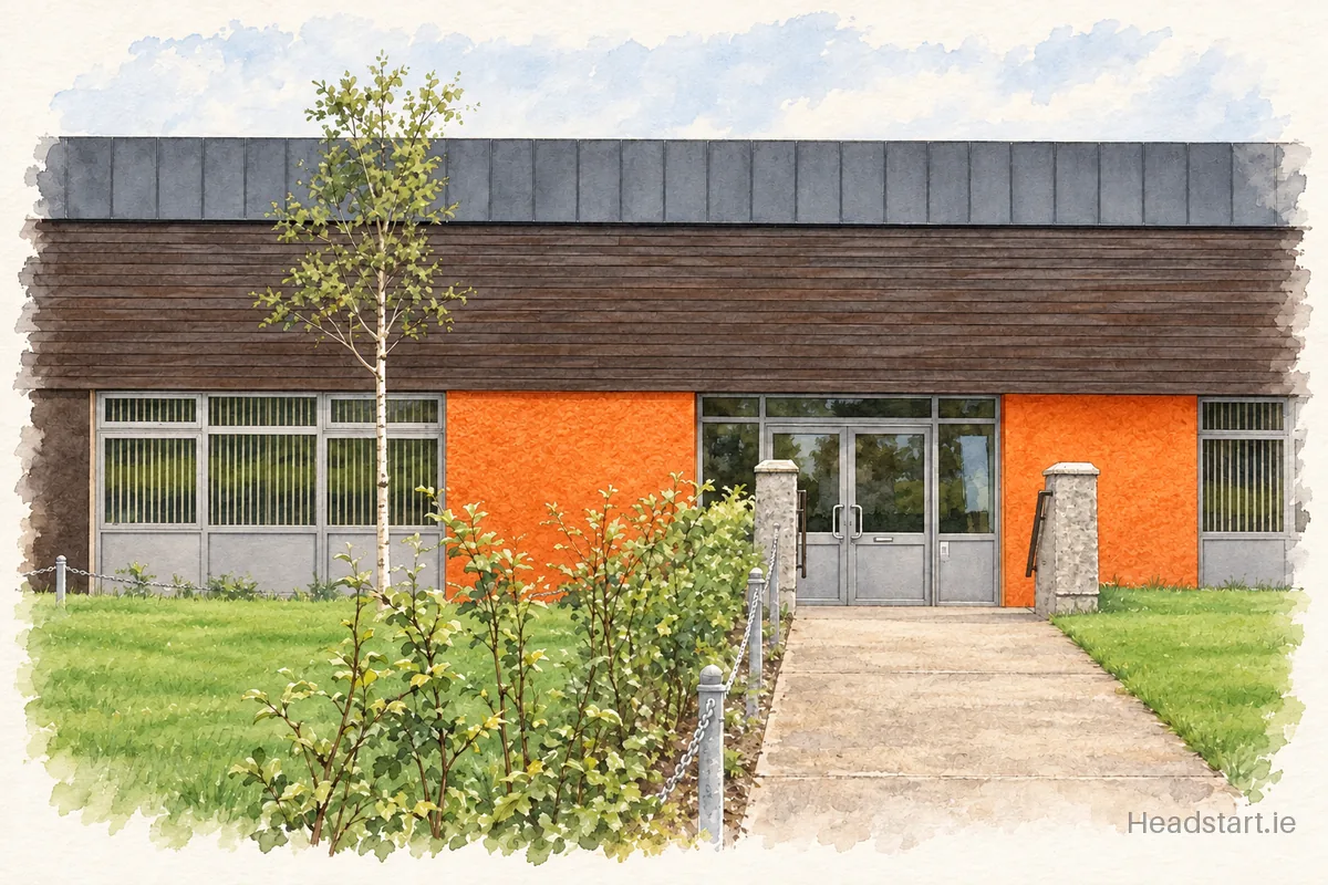 Watercolour illustration of the Beech Hill College building, Monaghan