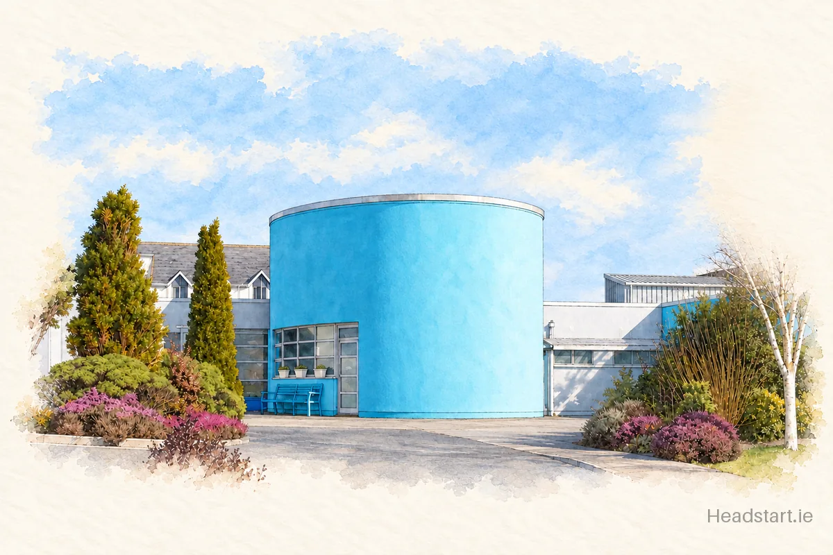 Watercolour illustration of the Coláiste Chathail Naofa building, Dungarvan