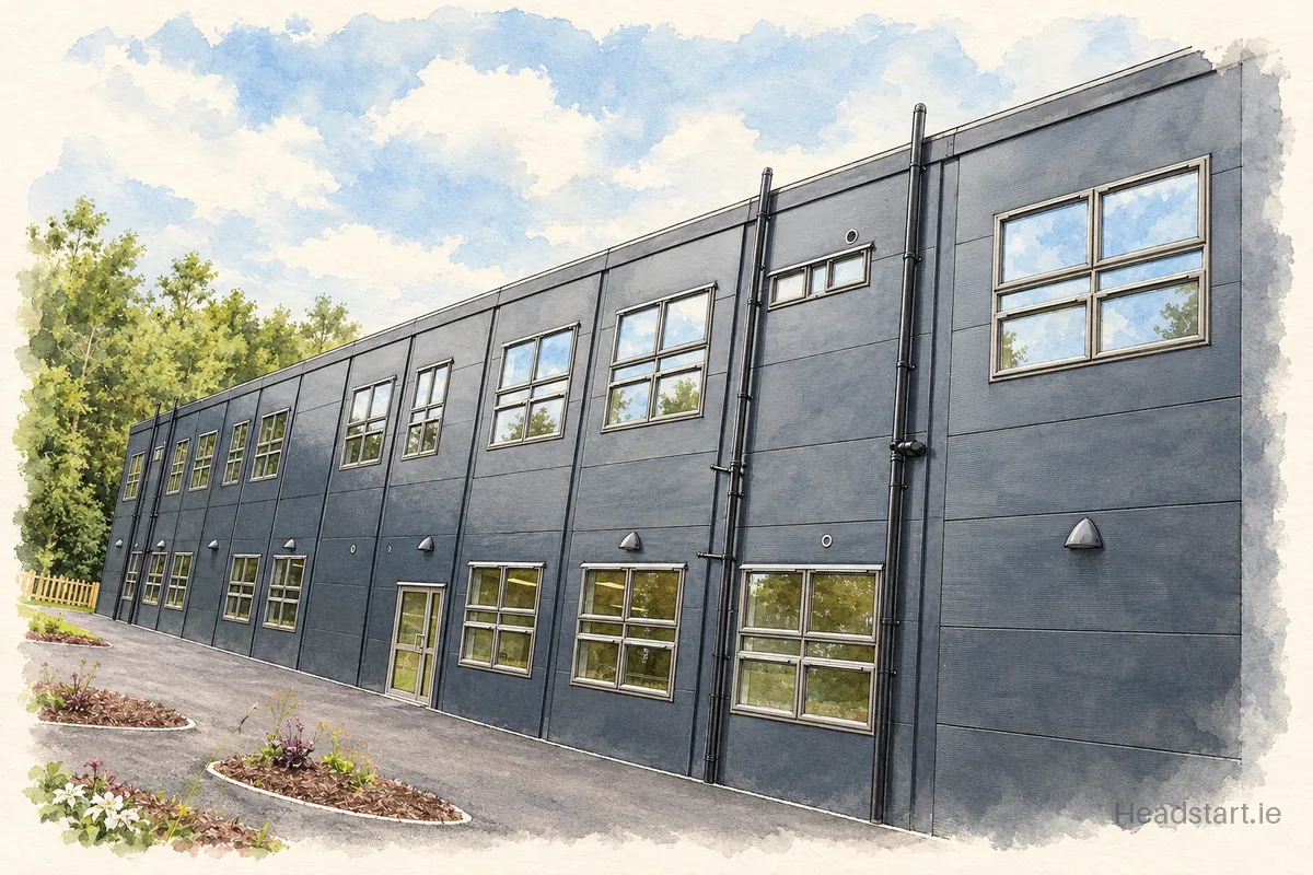 Watercolour illustration of the Roscommon Community College building, Roscommon