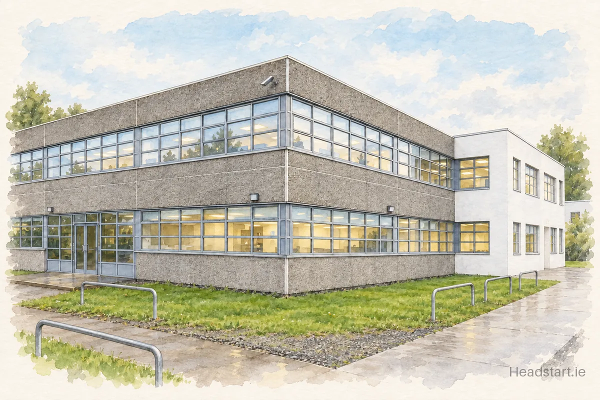 Watercolour illustration of the Ballinode College building, Ballinode