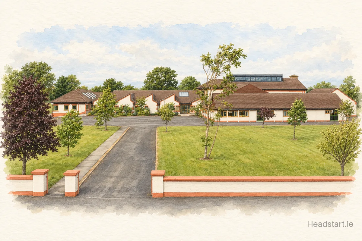Watercolour illustration of the Coláiste Naomh Cormac building, Birr