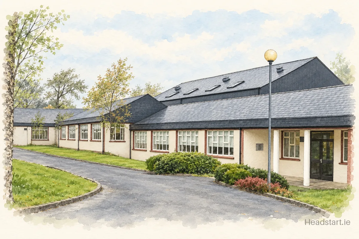 Watercolour illustration of the Oaklands Community College building, Edenderry