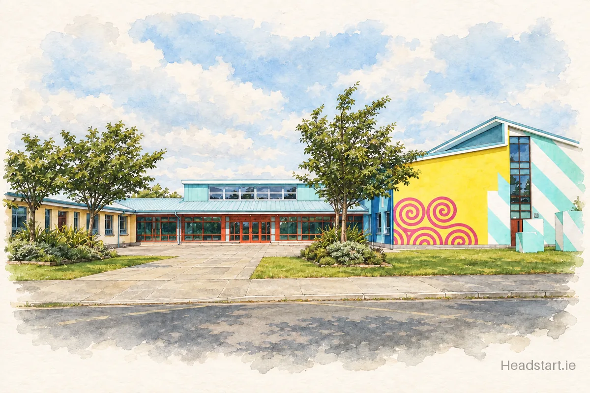Watercolour illustration of the Coláiste Cois Life building, Lucan