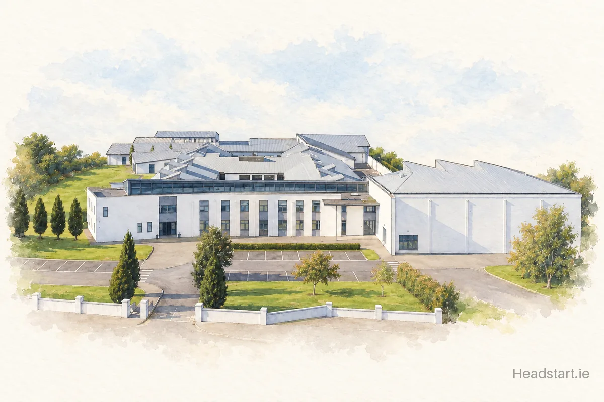 Watercolour illustration of the Castletroy College building, Limerick