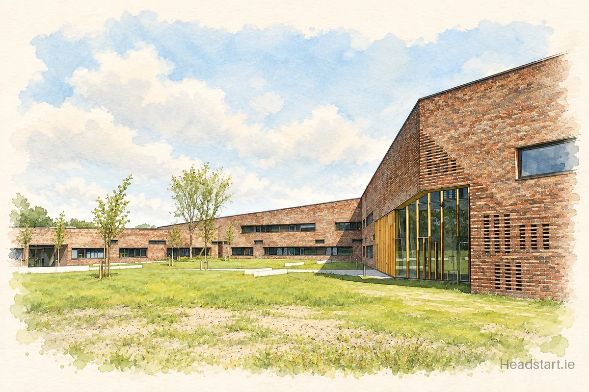 Watercolour illustration of the Ratoath College building, Ratoath