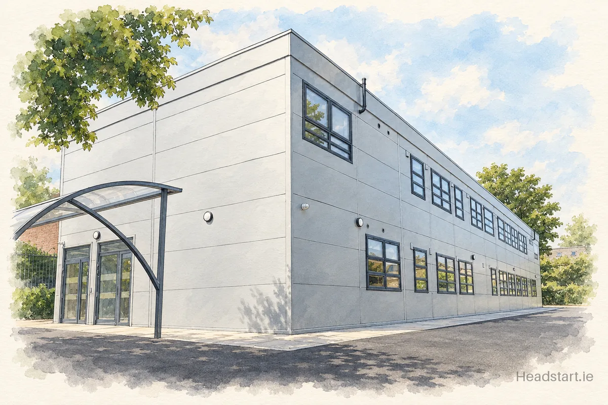 Watercolour illustration of the Presentation Community College building, DUBLIN 6W