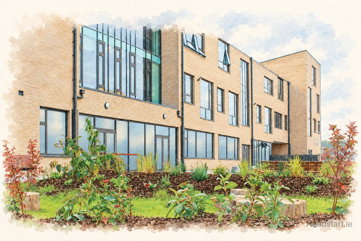 Watercolour illustration of the Merlin College building, Galway