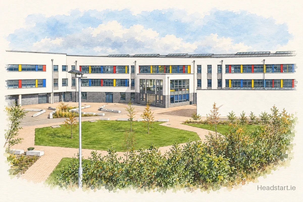 Watercolour illustration of the Creagh College building, Gorey