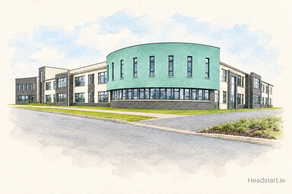 Watercolour illustration of the Maynooth Community College building, Maynooth