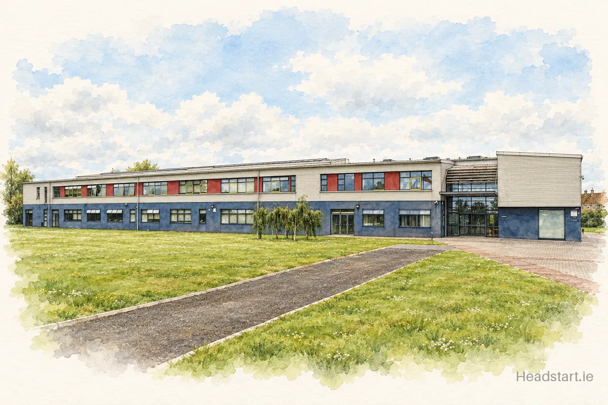 Watercolour illustration of the Thomond Community College building, Limerick